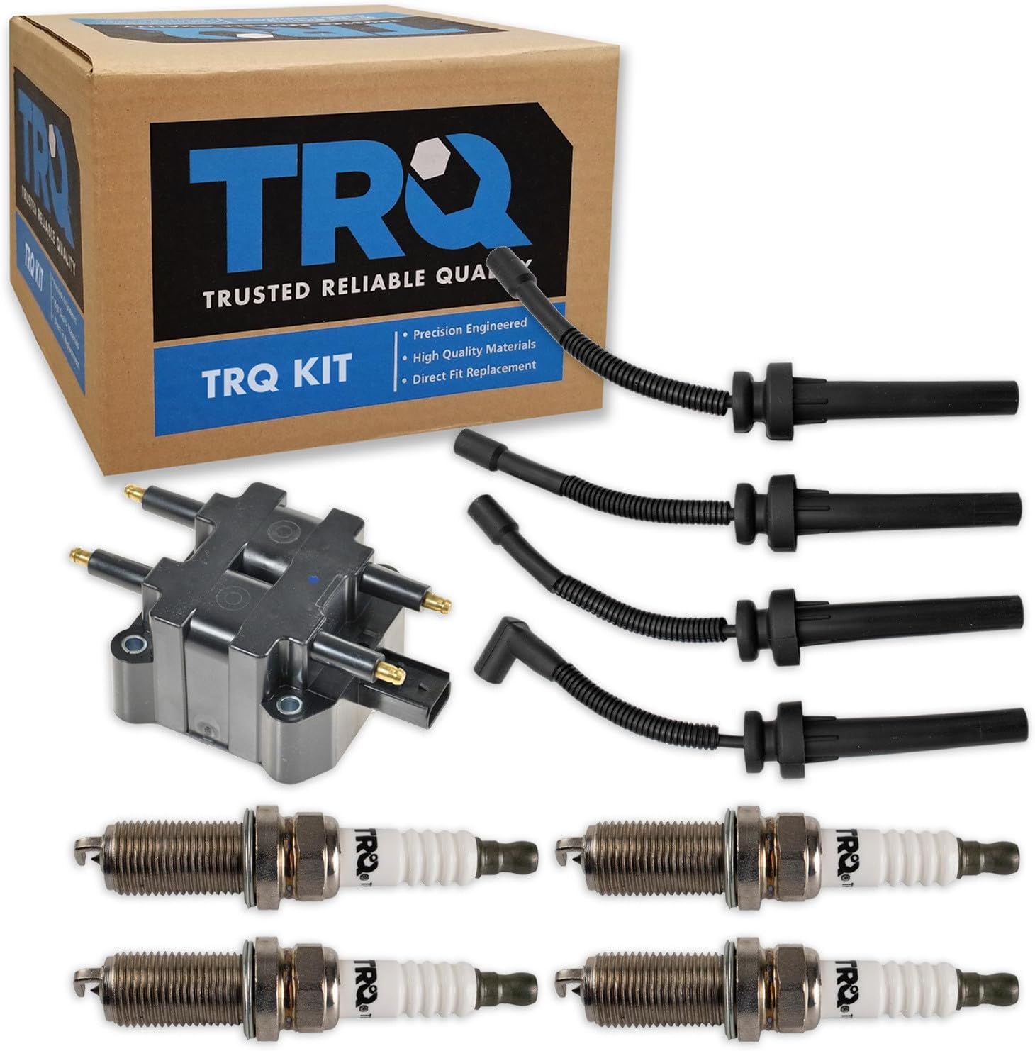 TRQ Ignition Coil & Spark Plug Kit Iridium 6 Piece Compatible with 2003-2009 Chrysler PT Cruiser L4 2.4L Turbo 2003-2005 Dodge Neon L4 2.4L