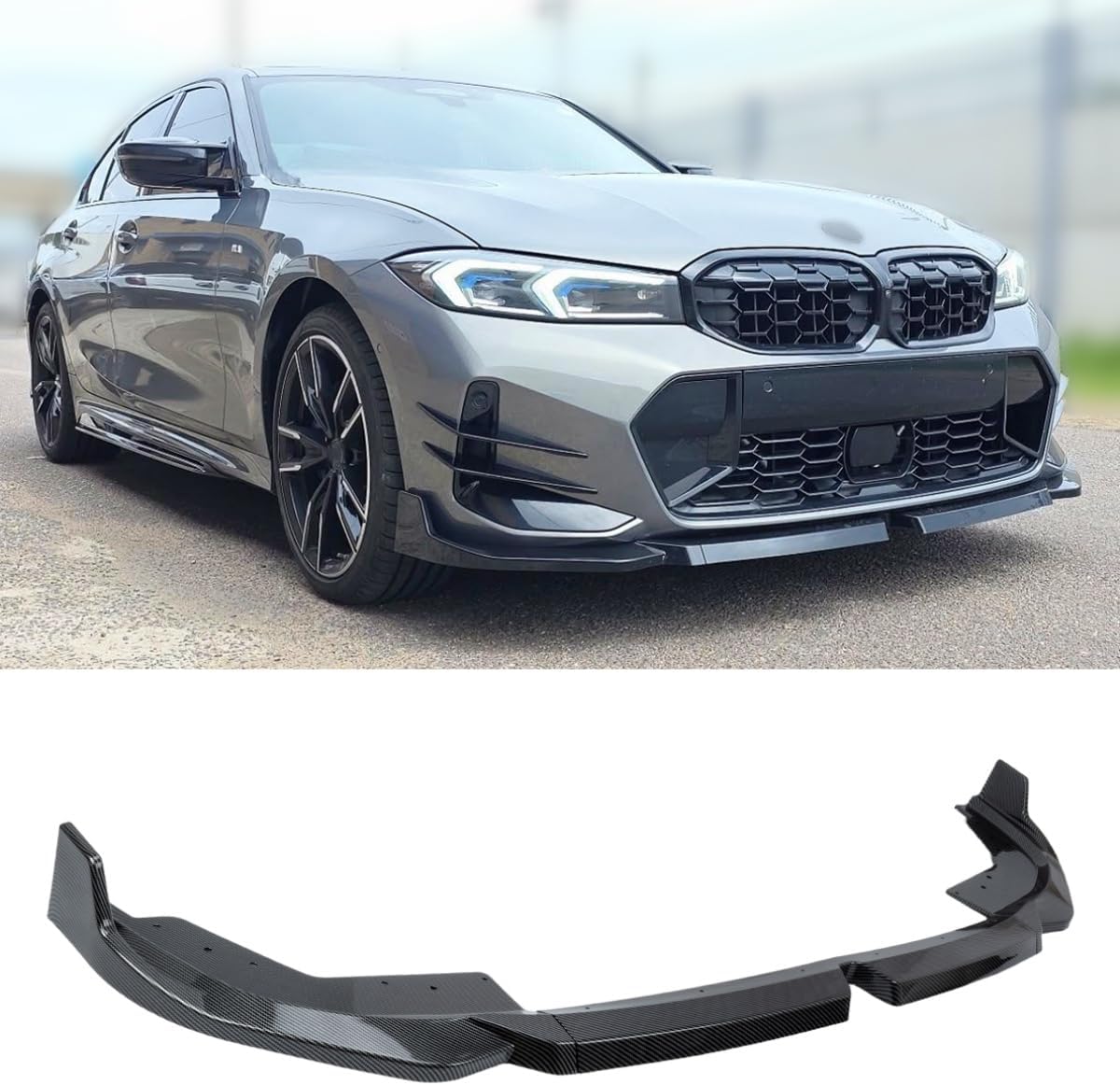 Front Lip Splitter Compatible with BMW 330i 330e M340i G20 LCI M Sport 2023–2026, Carbon Fiber Pattern ABS – WheelX