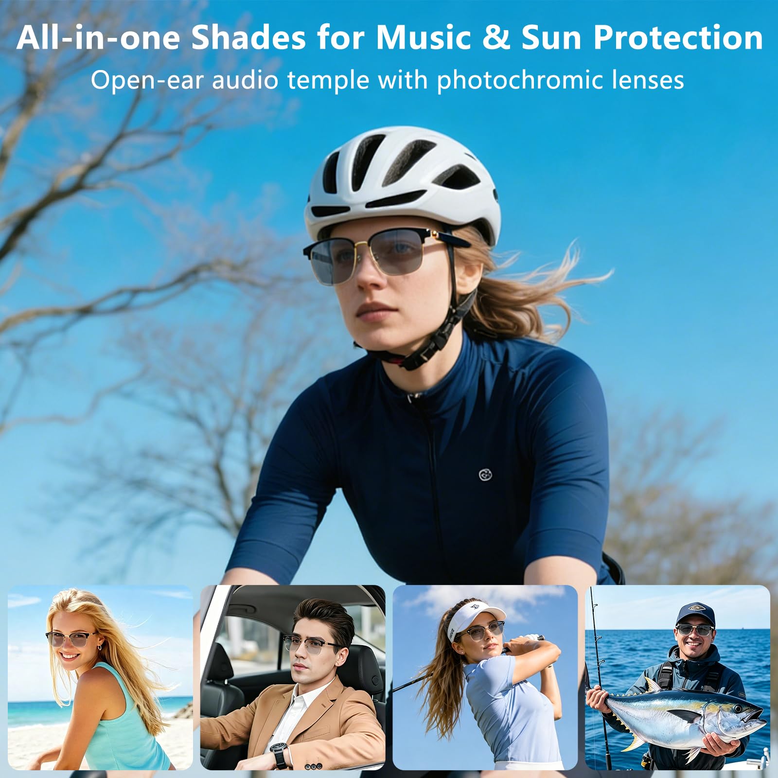 Gafas de sol inteligentes con Bluetooth AI, gafas de ciclismo con Bluetooth de oreja abierta, ligeras, manos libres, asistente de voz, traducción en tiempo real