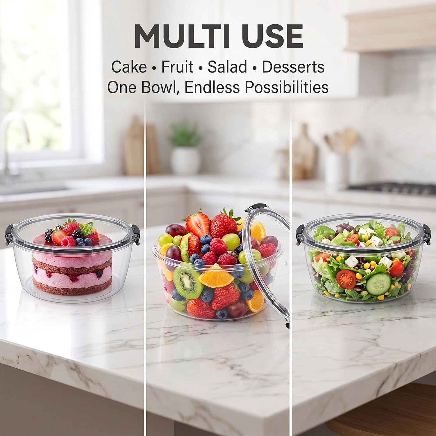 Plastic Trifle Bowl with Lid, 3.49 qt Secure Cake Storage Container