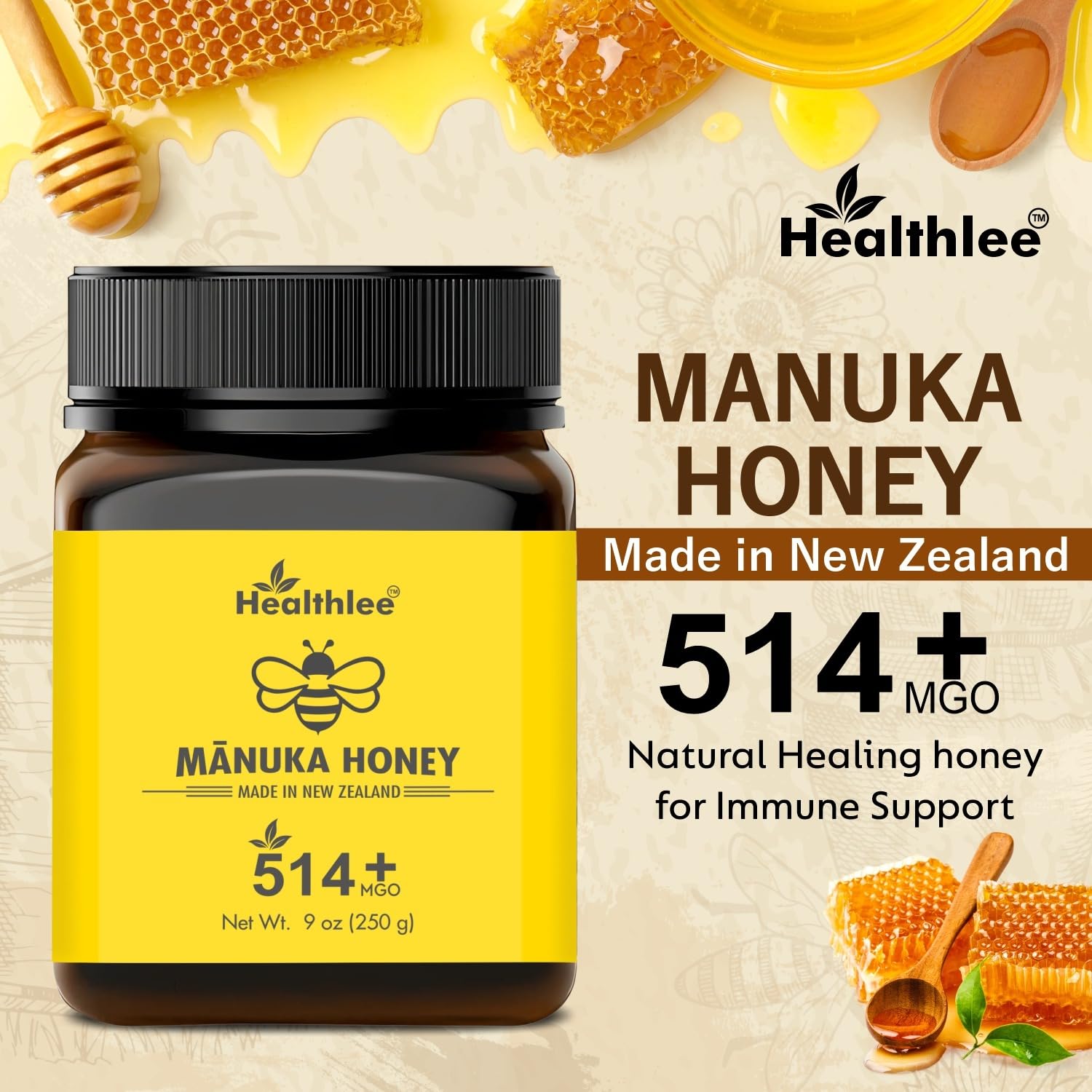 Manuka honey 514+ MGO | New Zealand Honey | High grade |Monofloral honey 8.8oz /250 gram