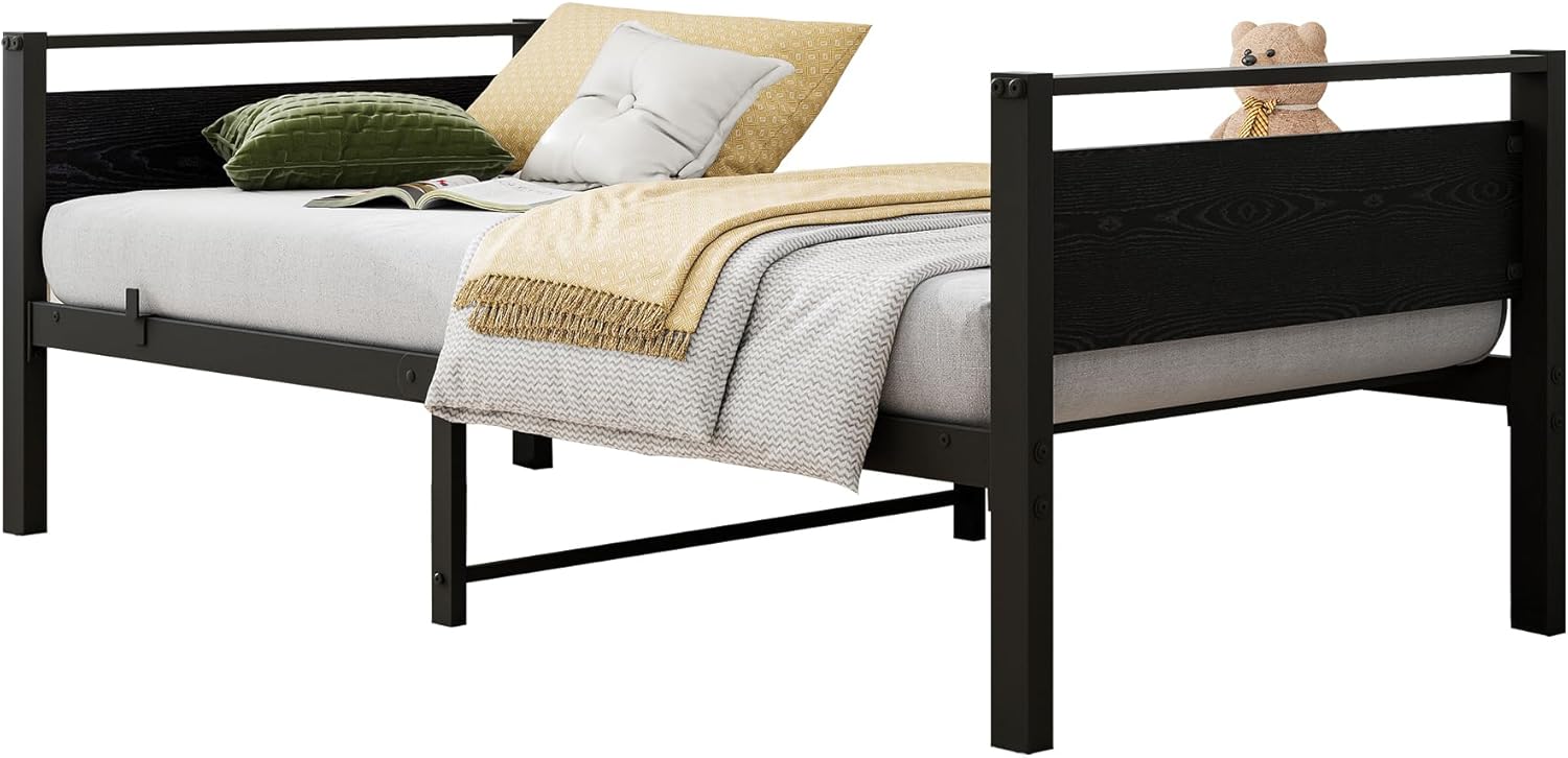 Metal Daybed Frame Twin Size Sofa Bed Frames with Vintage Wood Headboard