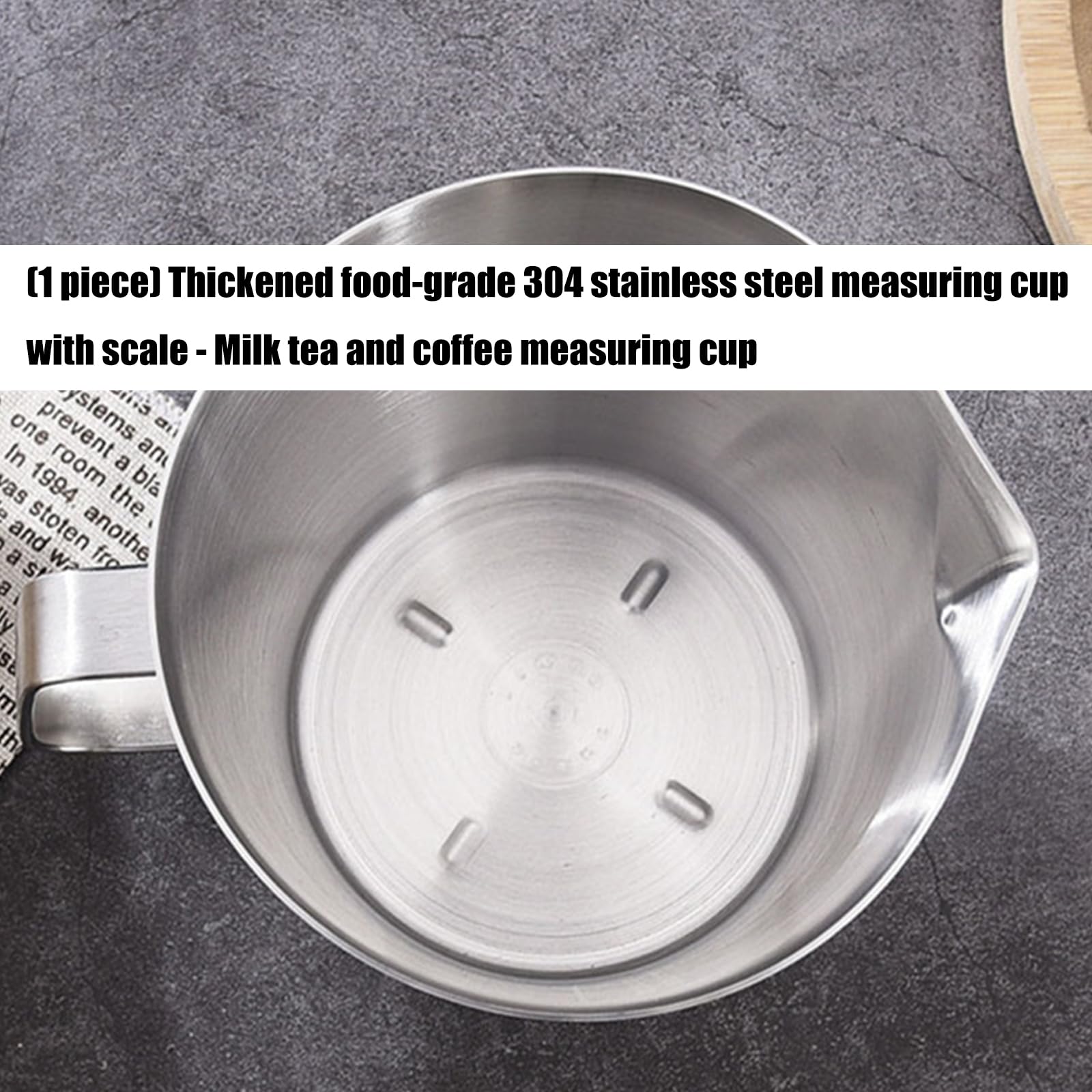 Taza medidora de acero de grado alimenticio 304 con marcas de medición claras, accesorios de preparación de café antioxidante perfectos para latte capuchino y hornear