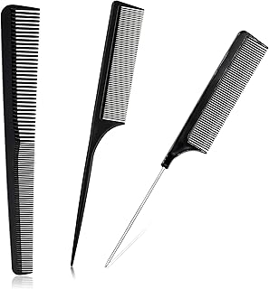3 Pieces Tail Combs Set Carbon Styling Hair Comb Fiber Rat Tail Comb Anti Static Heat Resistant Barber Hairdressing Comb Steel Pintail Comb Cutting Fine Tooth Comb Teasing Hair Combs for Women Men