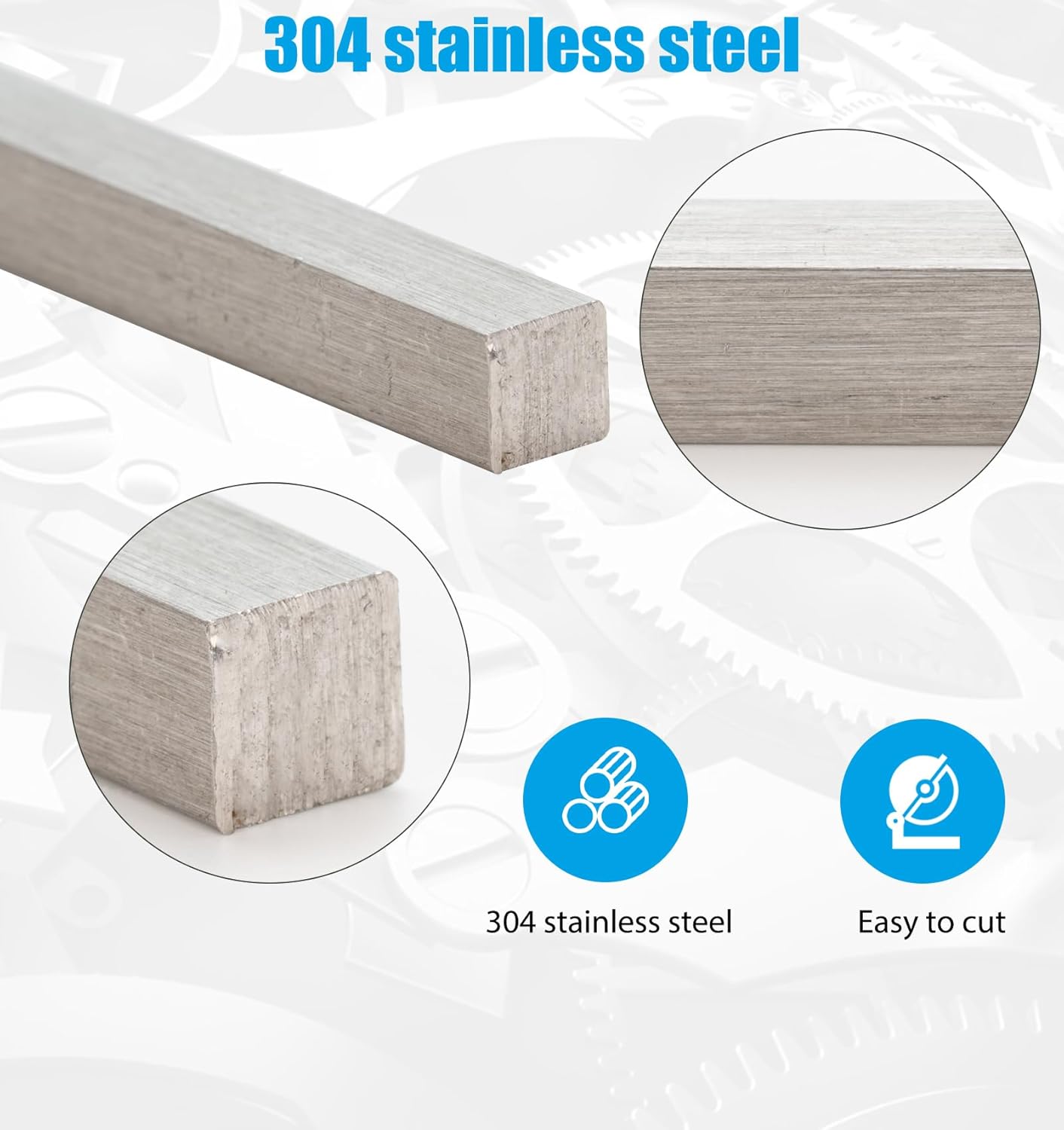 304 Stainless Steel Key Stock - 12in x 0.2in x 0.2in, 6 PCS Square Steel Key Stock, Square Steel Bar Stock