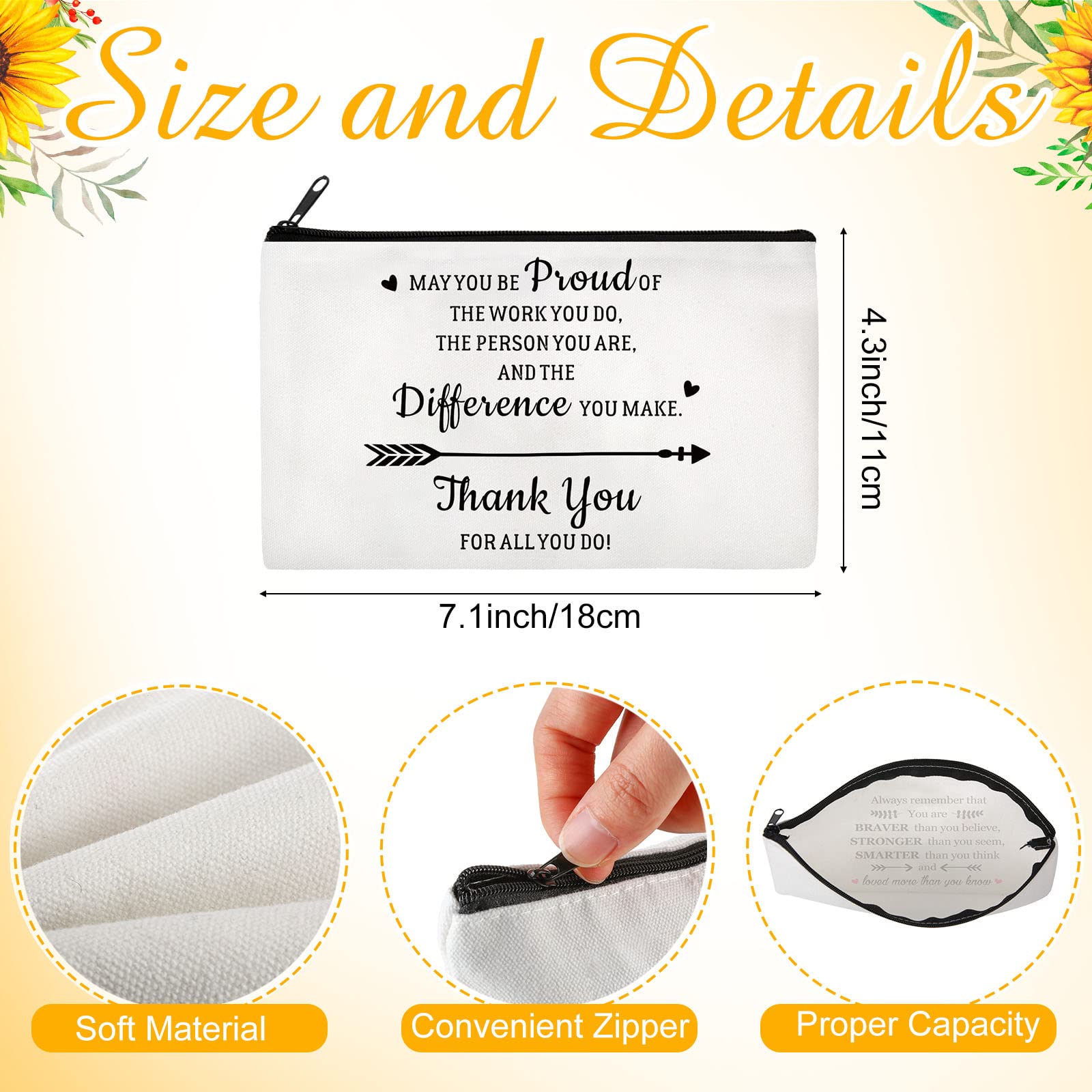 Hillban 20 Pieces Thank You Gift for Women, May You Be Proud of the Work You Do Makeup Bags Appreciation Gift for Coworker Employee Teacher Nurse Volunteer, Inspirational Cosmetic Bag with Zipper