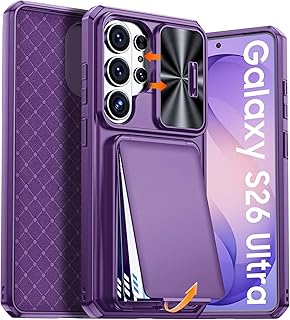 for Samsung Galaxy S26 Ultra Case Wallet with RFID Blocking, Card Holder, Slide Camera Lens Cover, Silicone Edge Raised, Rugged Heavy Duty Phone Cover Case for S26 Ultra, 2026, Purple
