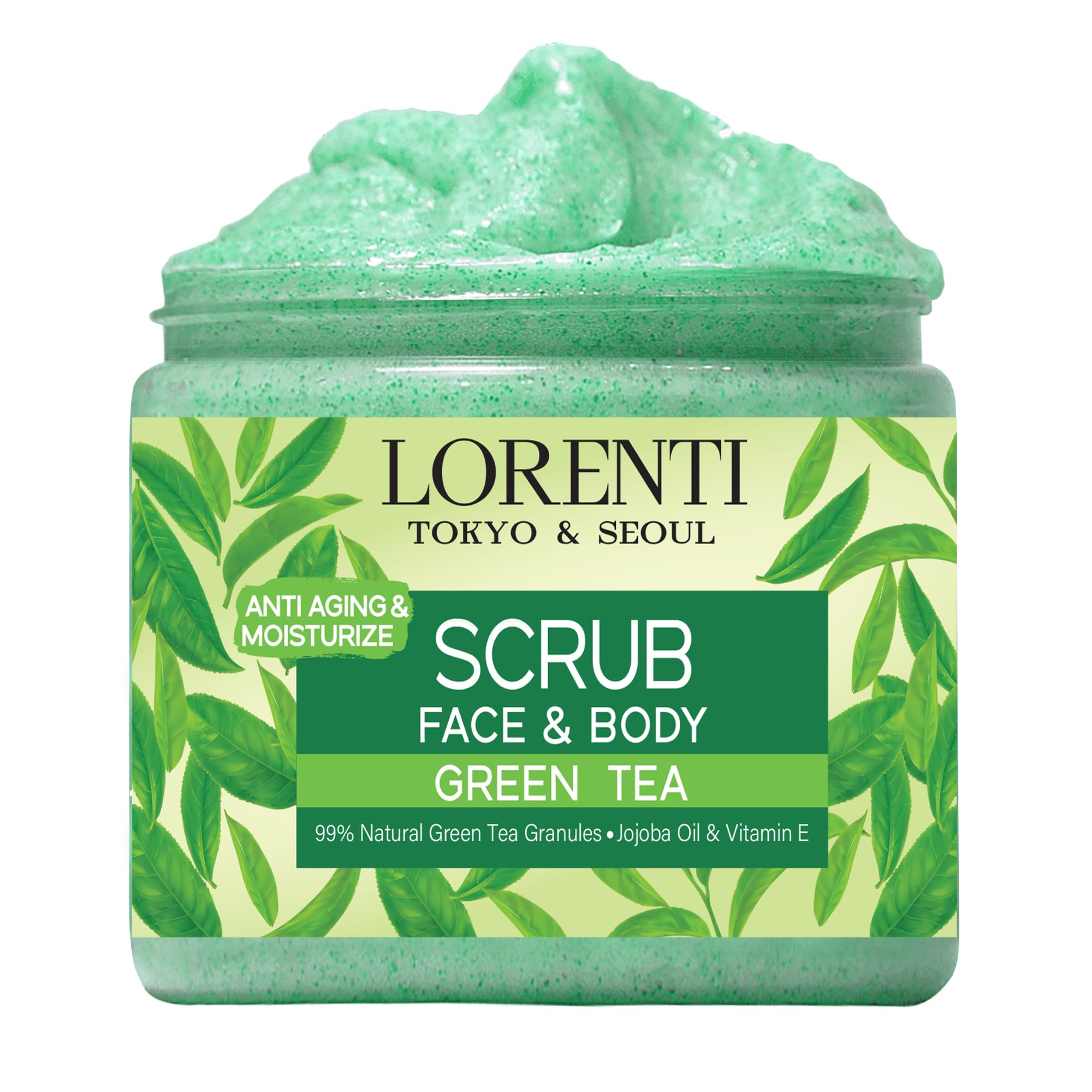 Granulated Natural Green Tea Scrub for Face and Body | Cleanses and Anti-aging Skin Peeling | Exfoliating with Jojoba Oil and Vitamin E (Green Tea)