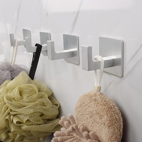 Miniatura 37 de Ganchos para Toallas de Baño, Paquete de 2 Ganchos Cuadrados Autoadhesivos para Abrigos, Gancho Resistente para Bata Sin Perforación, Colgador de