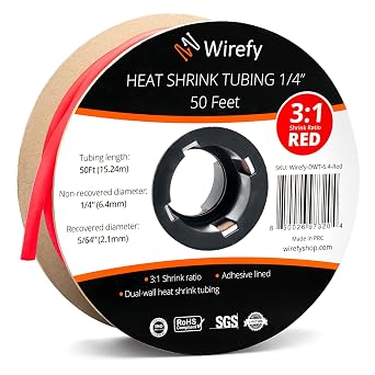 Wirefy 1/4" Heat Shrink Tubing - 31 Ratio - Adhesive Lined - a resistant Heat Shrink - Red - 50 Feet Roll