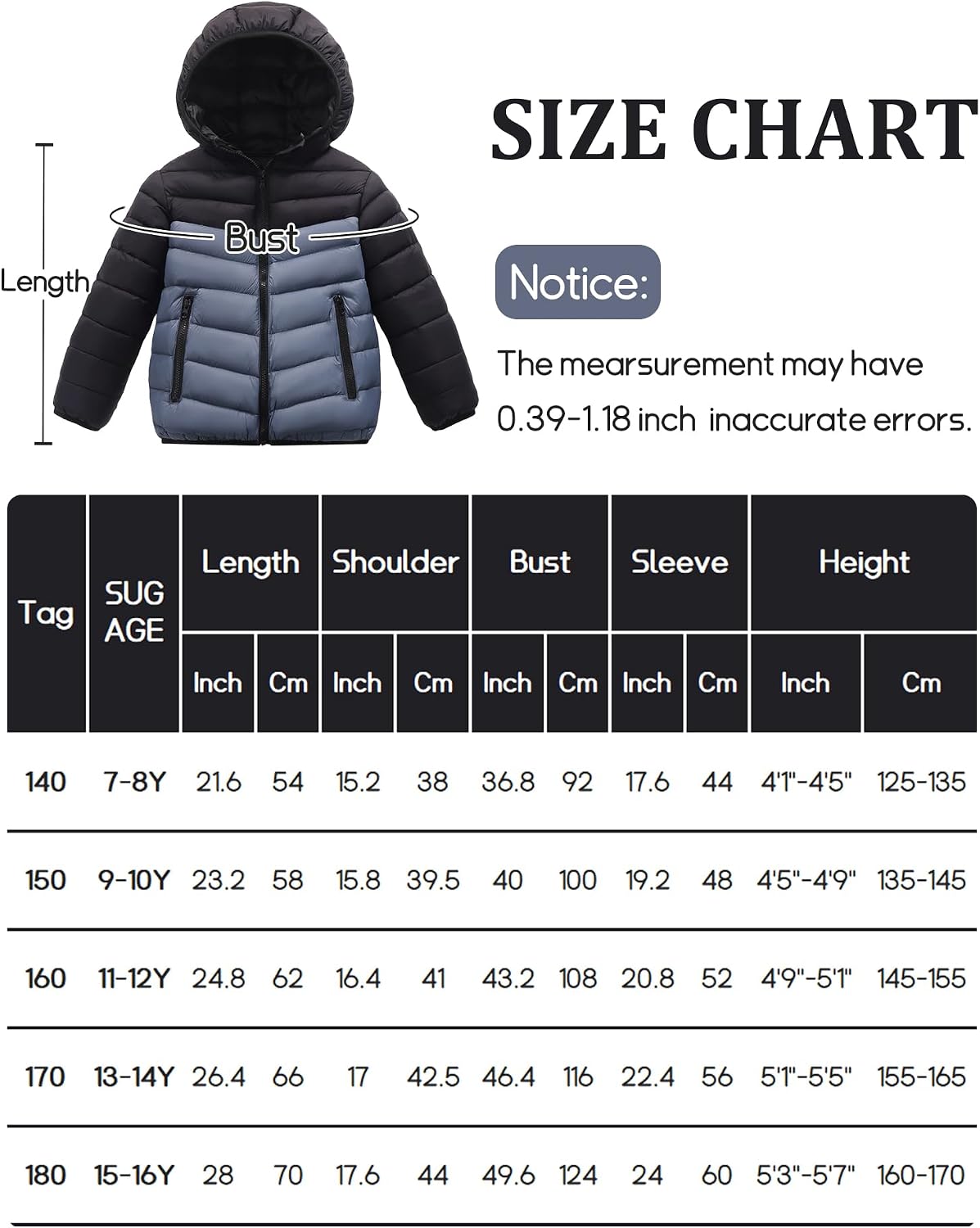 Happy Cherry Toddler Kids Long Sleeve Hood Down Jacket Boys Girls Snow Winter Coat Outerwear Warm Snowsuit