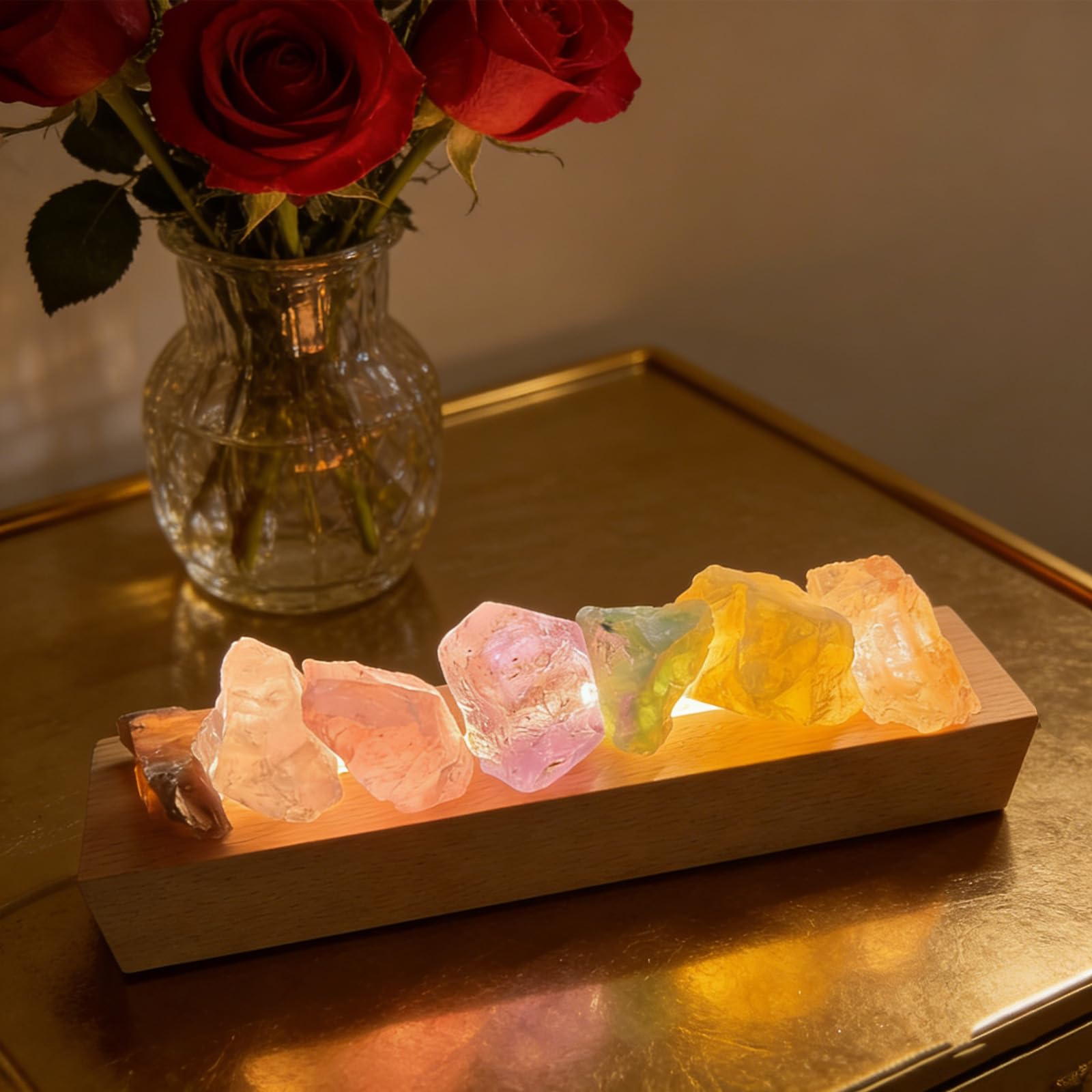 Lámpara de Sal,Lampara Sal,Lámpara Única,con Base de Madera,Lámparas Originales de Sal,Luz Nocturna de Piedra Cristal,Lamparas de Sal,para un Ambiente Relajante y Saludable
