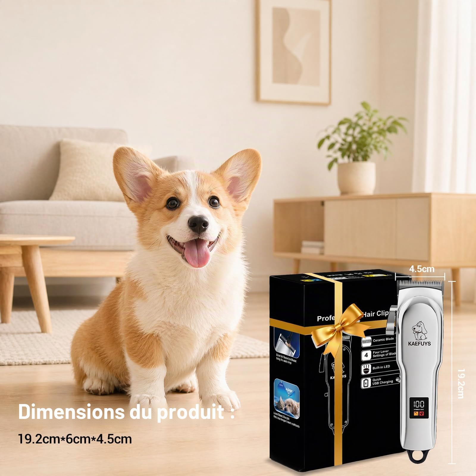KAEFUYS Tondeuses Chiens Professionnelle IPX7 Tondeuse Animaux Sans Fil Faible Bruit Charge Rapide avec Ecran LCD et 6 Accessoires de Peigne Convient aux Grands Animaux de Compagnie