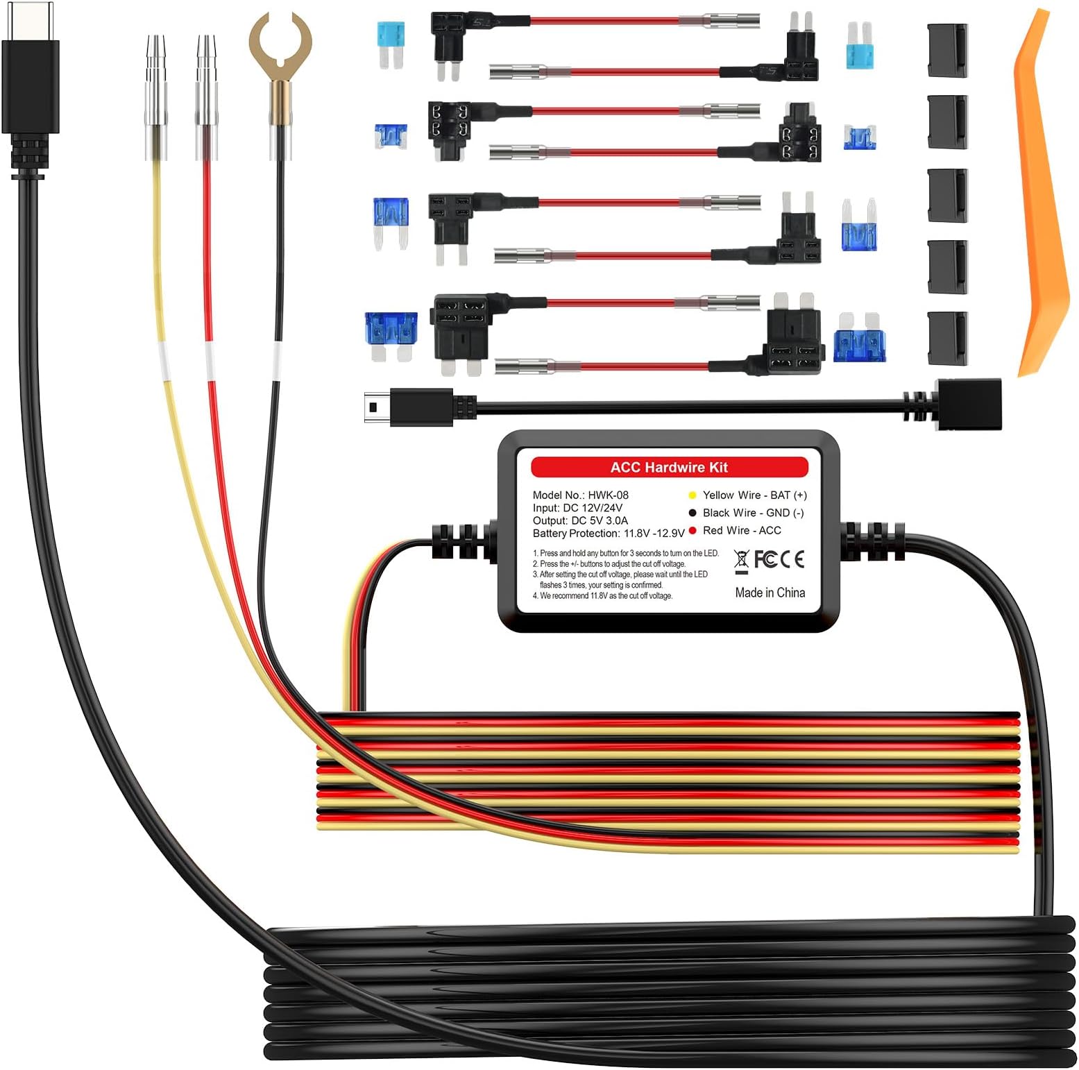 PRUVEEO Smart Acc Hardwire Kit, 12V- 30V to 5V 2A/3A, Intelligent and Adjusta...