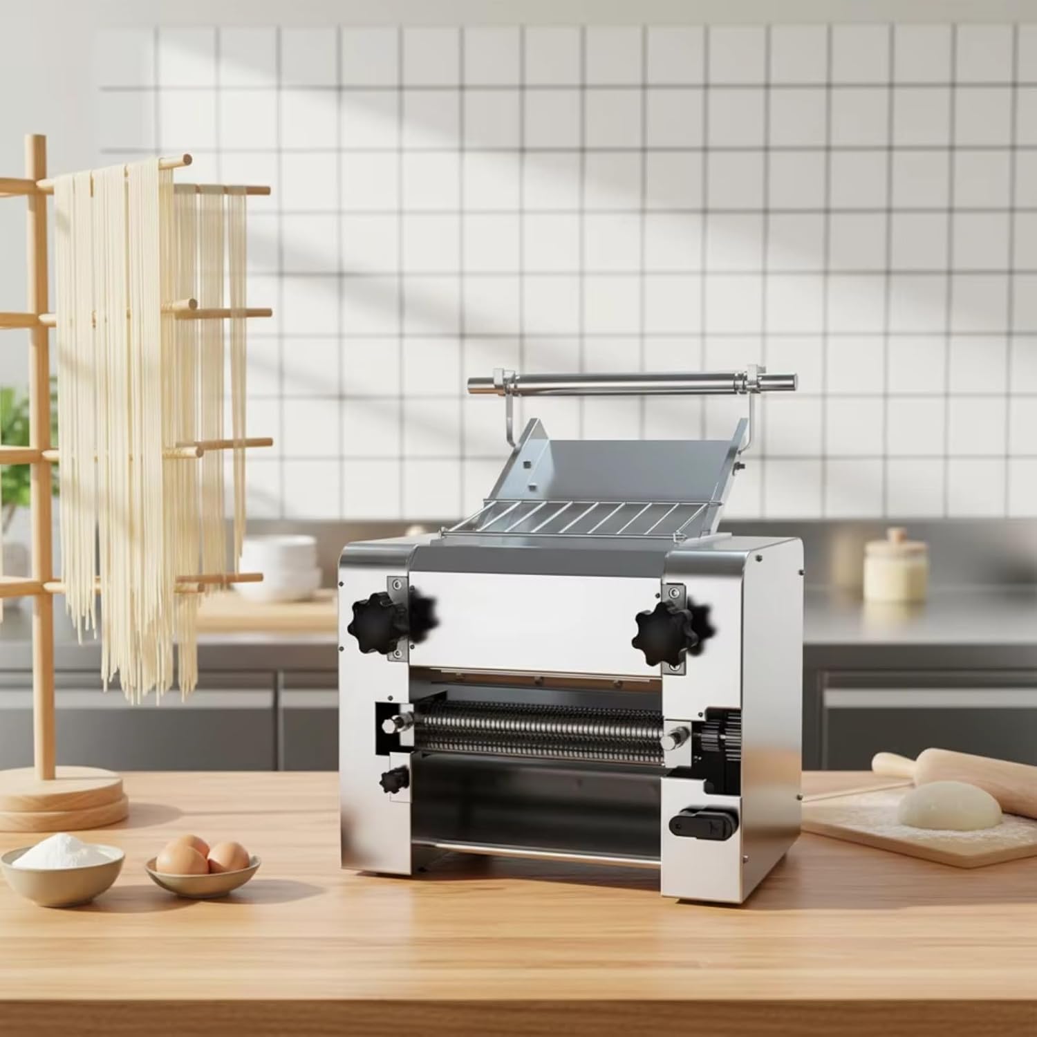 Automatic Noodle Maker Machine 3 in 1 Dough Kneader Press and Cutter with Multi Shape Discs for Homemade Pasta Ramen Spaghetti