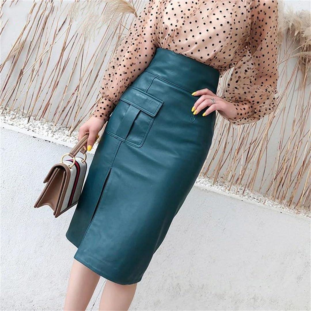 Damskie długie spódnice z prawdziwej skóry z wysokim stanem Lady Split Sexy Wrap Pencil Maxi Spódnica