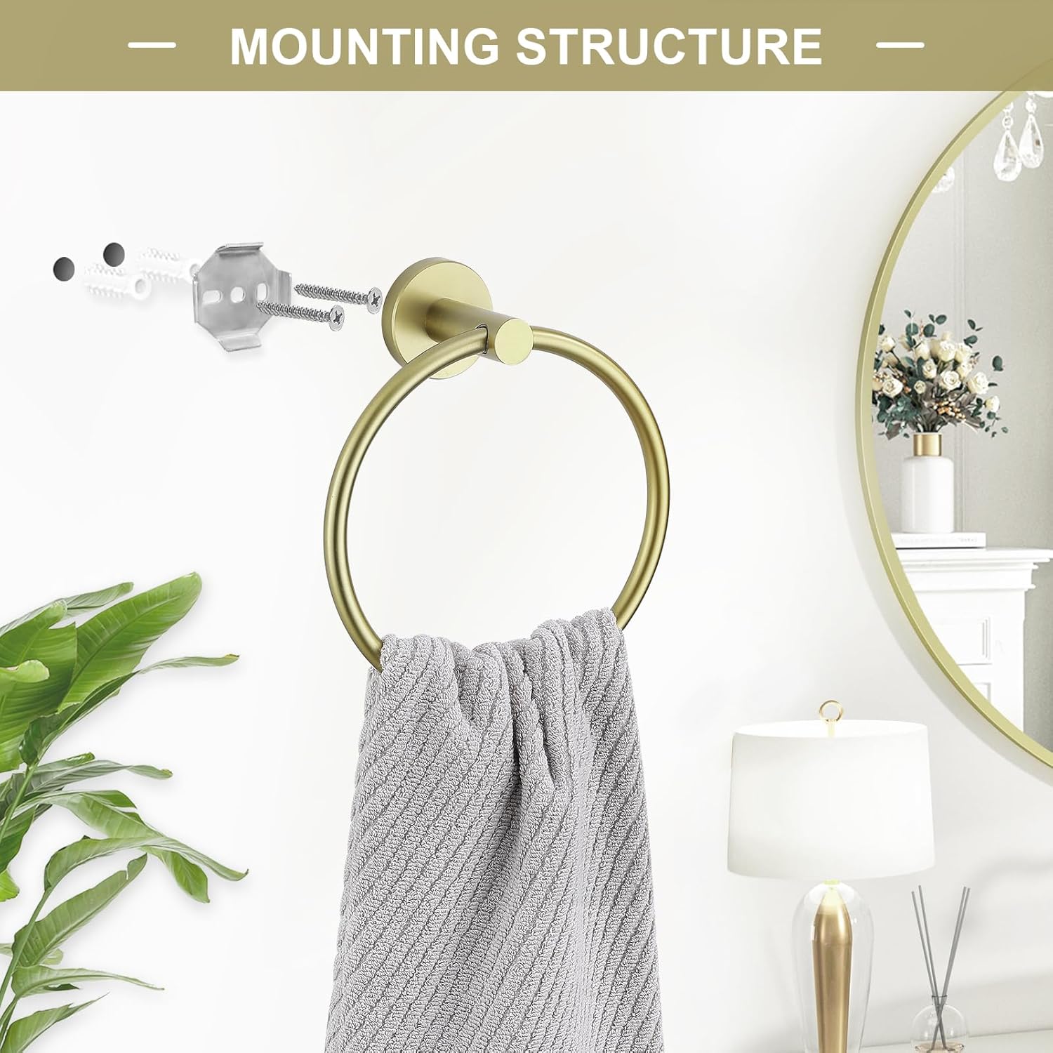Brushed Gold Stainless Steel Wall Mounted Towel Ring Set