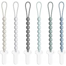 6 Pack Neutral Silicone Pacifier Clips for Boys and Girls, One Piece Beads Pacifier Clip Set with Durable Plastic Clip, Neutral Baby Pacifier Holder Set