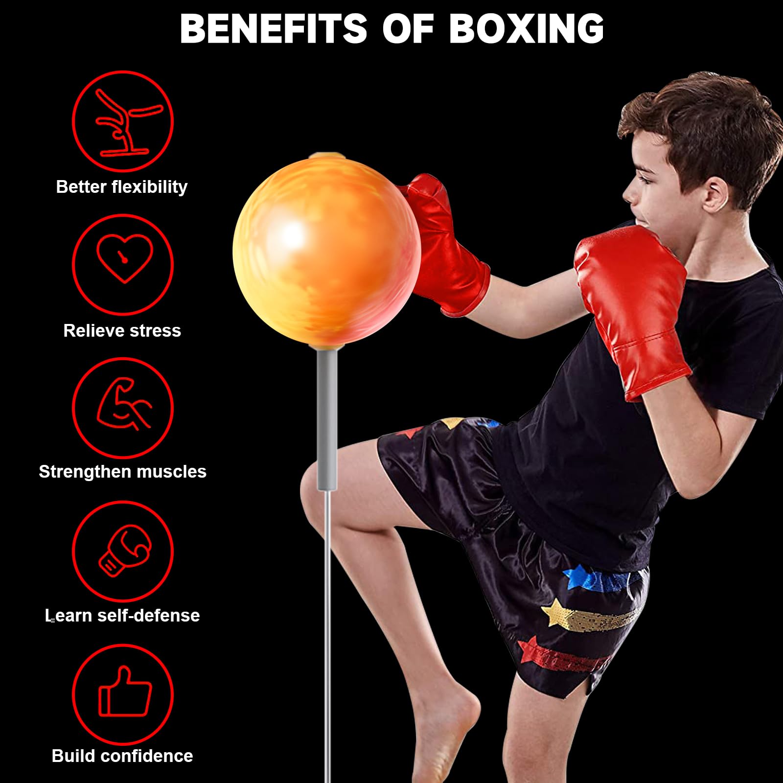 LIROPAU Punchingball Boxstand, 135-149cm Höhenverstellbarer, Box Ständer Standboxtrainer mit Starken Saugnäpfen, Antistress Mini Boxsack mit 1 Luftpumpe und 2 Paar Handschuhe (Erwachsener+Kind)