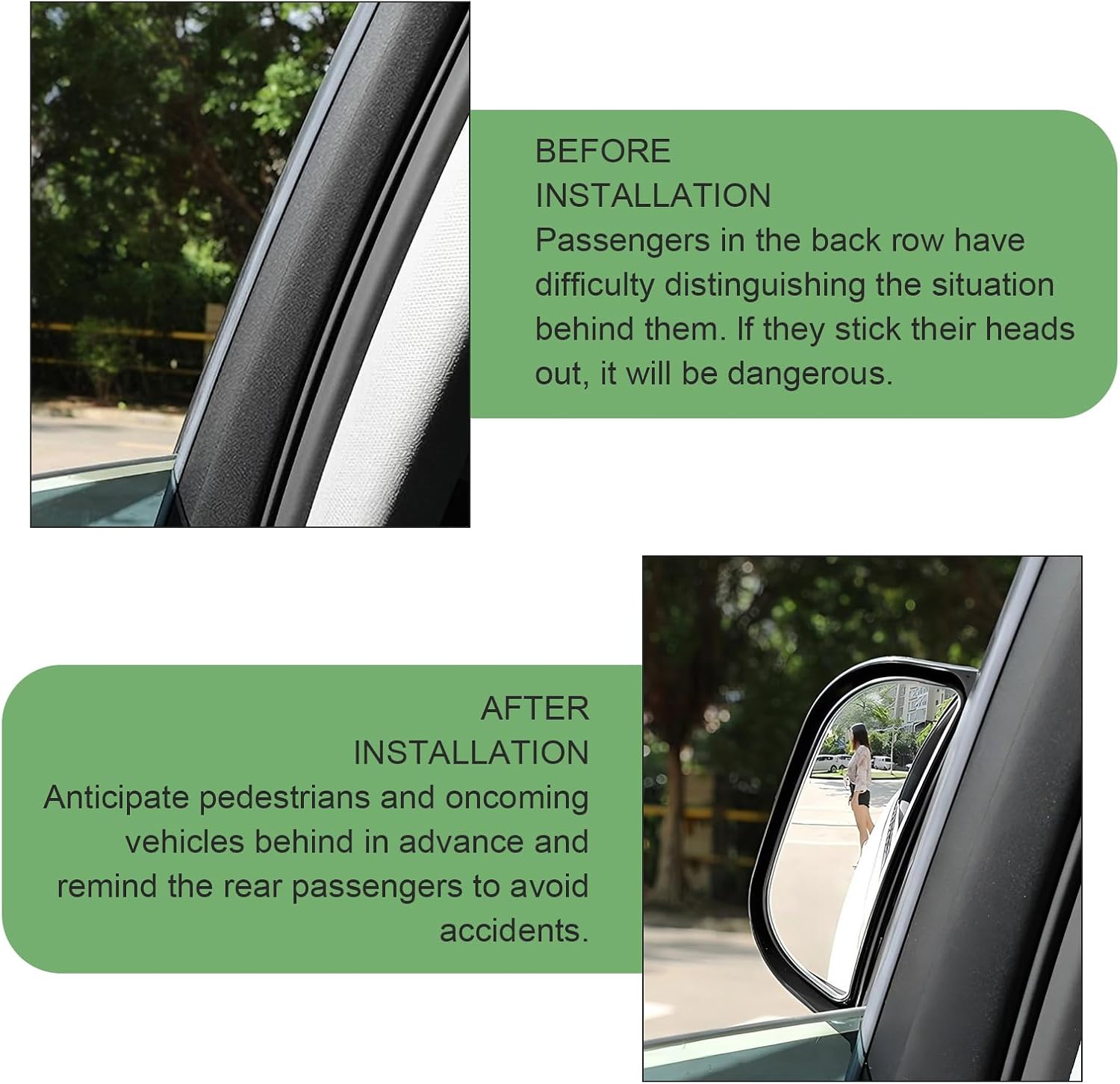 2 PCS Back Passenger Blind Spot Mirrors, Adjustable Wide Angle Side View Mirror with Convex Surface, Universal B-Pillar Blind Spot Mirror for Rear Seat Passengers (Black)