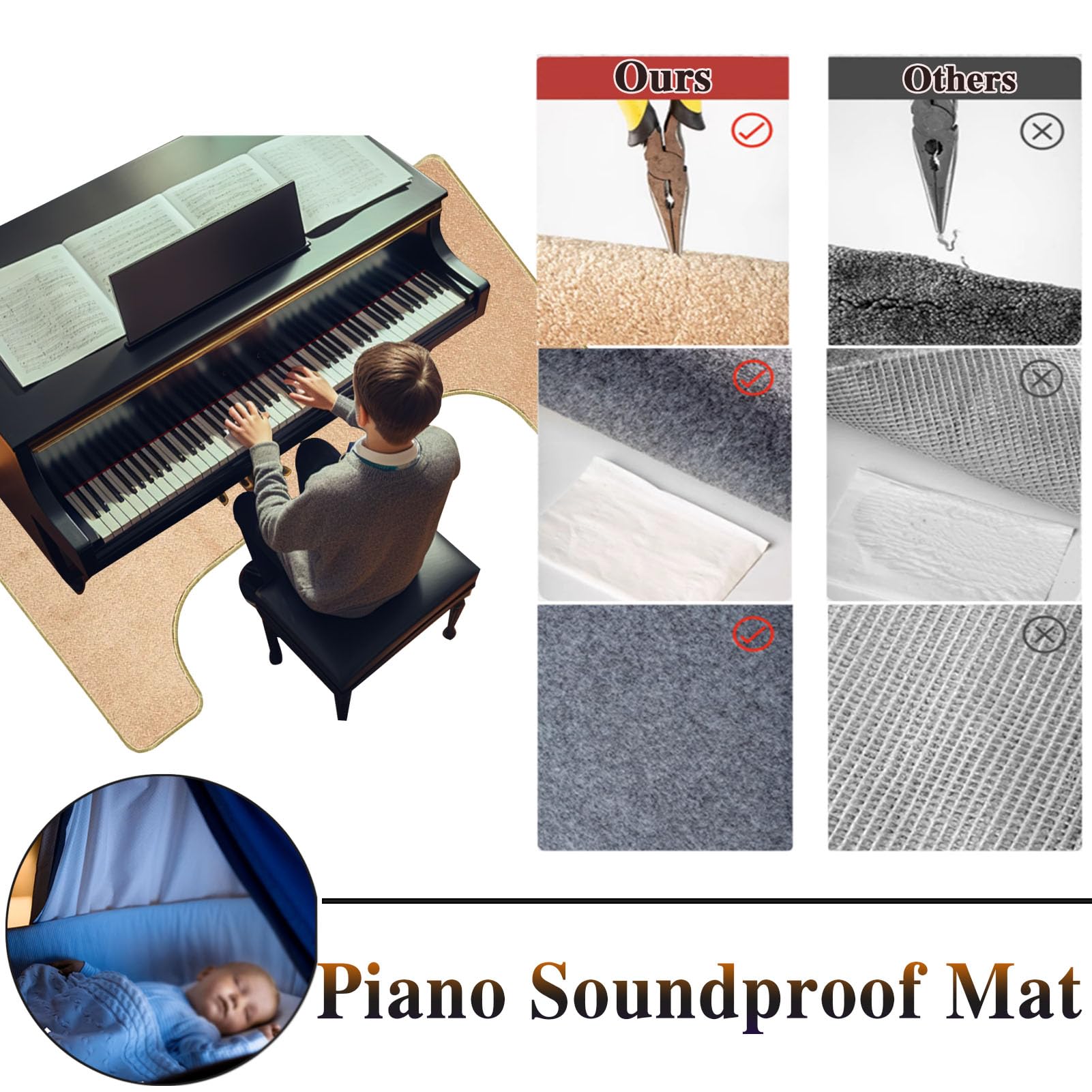 Tappeto Insonorizzante Fonoassorbente per Verticale Pianoforte Tappeto per Batteria Acustica Tappeti Antiscivolo Tappeto a Tamburo Tappetino Insonorizzato 160 x 70 cm