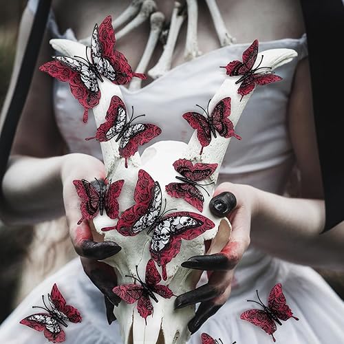 Halloween 3D 1224 calcomanías de pared de mariposa esqueleto, decoración de sala de estar, decoración de ventana de dormitorio interior (12