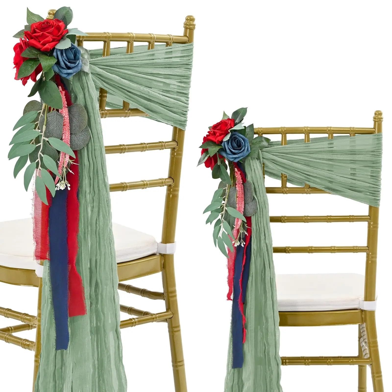 Stuhl SchäRpe 6- oder 12-teiliges Set grüner Stuhlschleifen aus Käsetuch im rustikalen Design for Hochzeitsstühle, Partys, Bankette und Heimdekorationen (20 x 275 cm)(6pcs-Green)