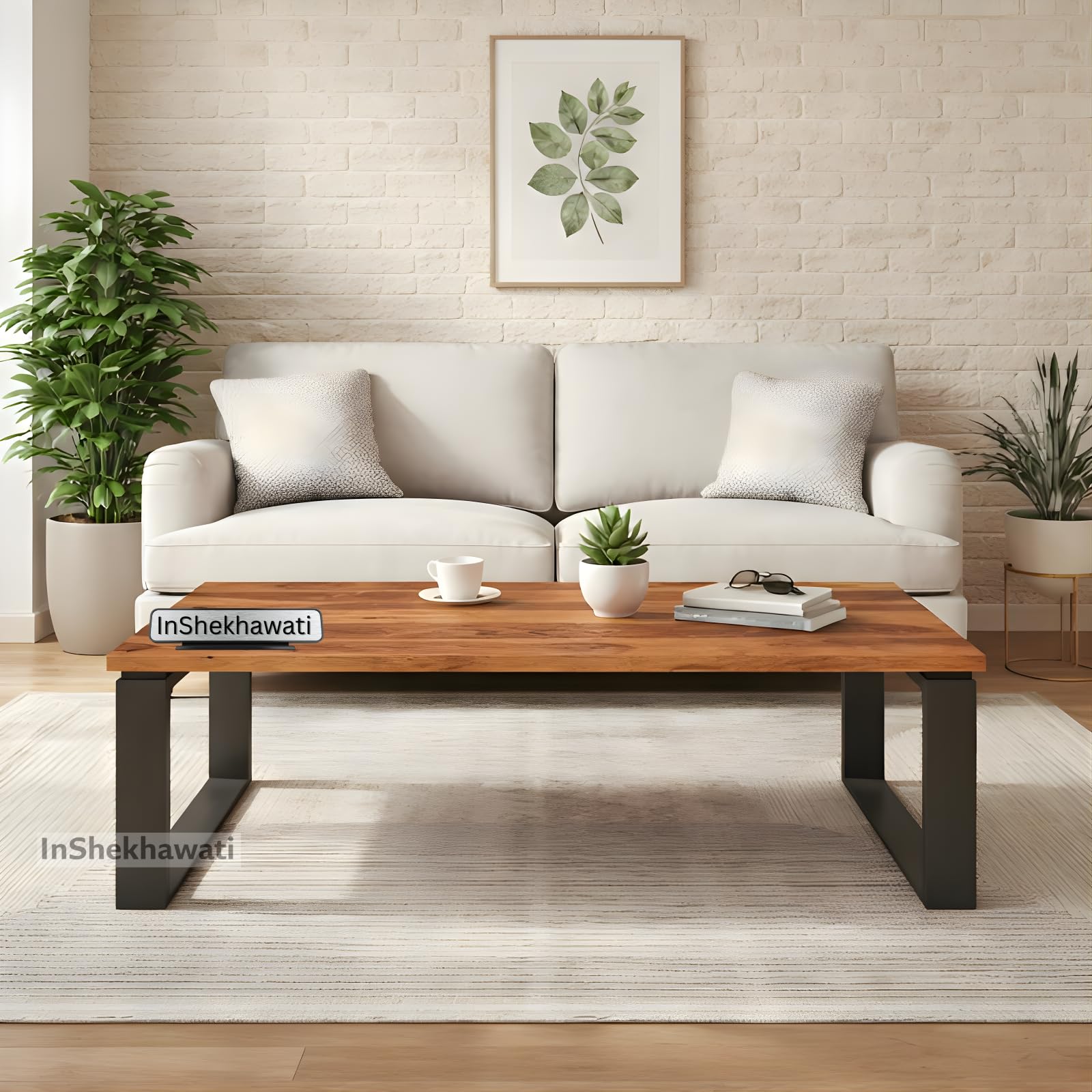 Solid Wood Morden Coffee Table with Metal Legs, Stylish Wooden Centre Table with Space, Tea Table for Home & Office, Multipurpose Table, Teak Finish, Size- 39 x18 x18 Inch-image-24