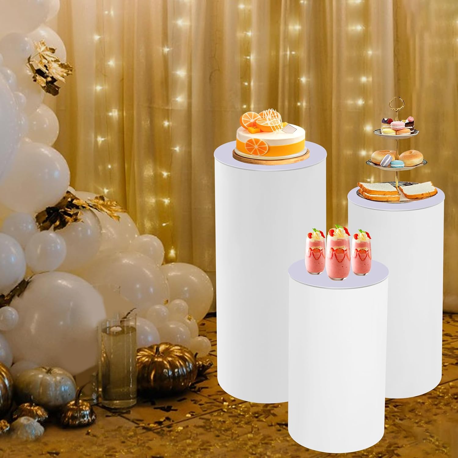 Cylinder Pedestal Stands 3Pcs White Round Cylinder Pedestal Display Plinth Pillars, Cake Display Rack for Birthday Wedding Party Dessert Tables Decor (3Pcs Cylinder Stands)
