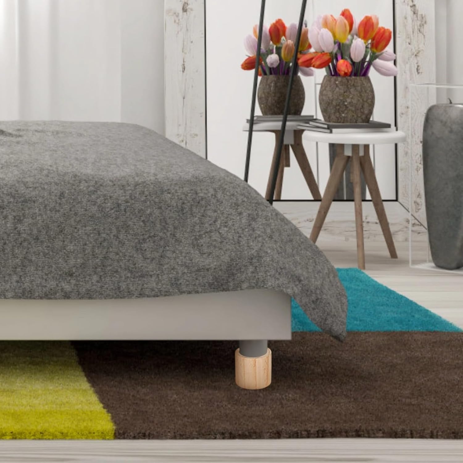 3 Inch Height Furniture Risers, 4 Pack, Heavy Duty Support, Sofa Table Chair Leg Elevator, Wood Grain Finish, Bed Lifts Round Shape, for Home Office Furniture