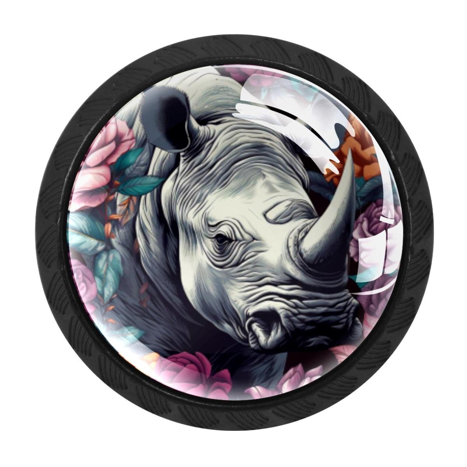 CHENZZZZ Rhinoceros Drawer Knobs 4 Pack Crystal Dresser Knobs 35mm Glass Cabinet Knobs for Home Office Bathroom