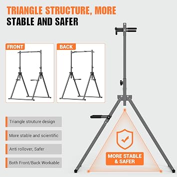 TOTEBOX Foldable Power Tower Dip Station Pull Up Bar, Stable Triangular Base, Height Adjustable, Multifunction Home Gym Strength Training Equipment for Pull-ups, Legs Raise, Press-up, Dipping