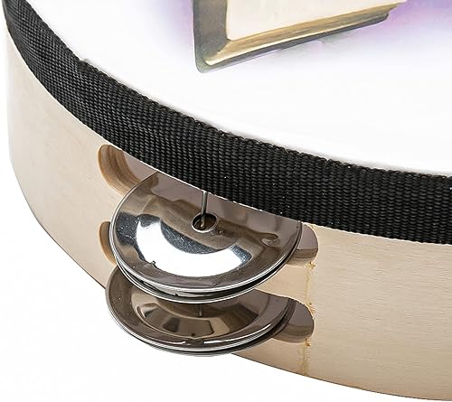 Vista 3 de Pandereta de 10 pulgadas con doble fila para adultos, pandereta de tambor de palmera para orar, iglesia, fiesta, instrumento musical