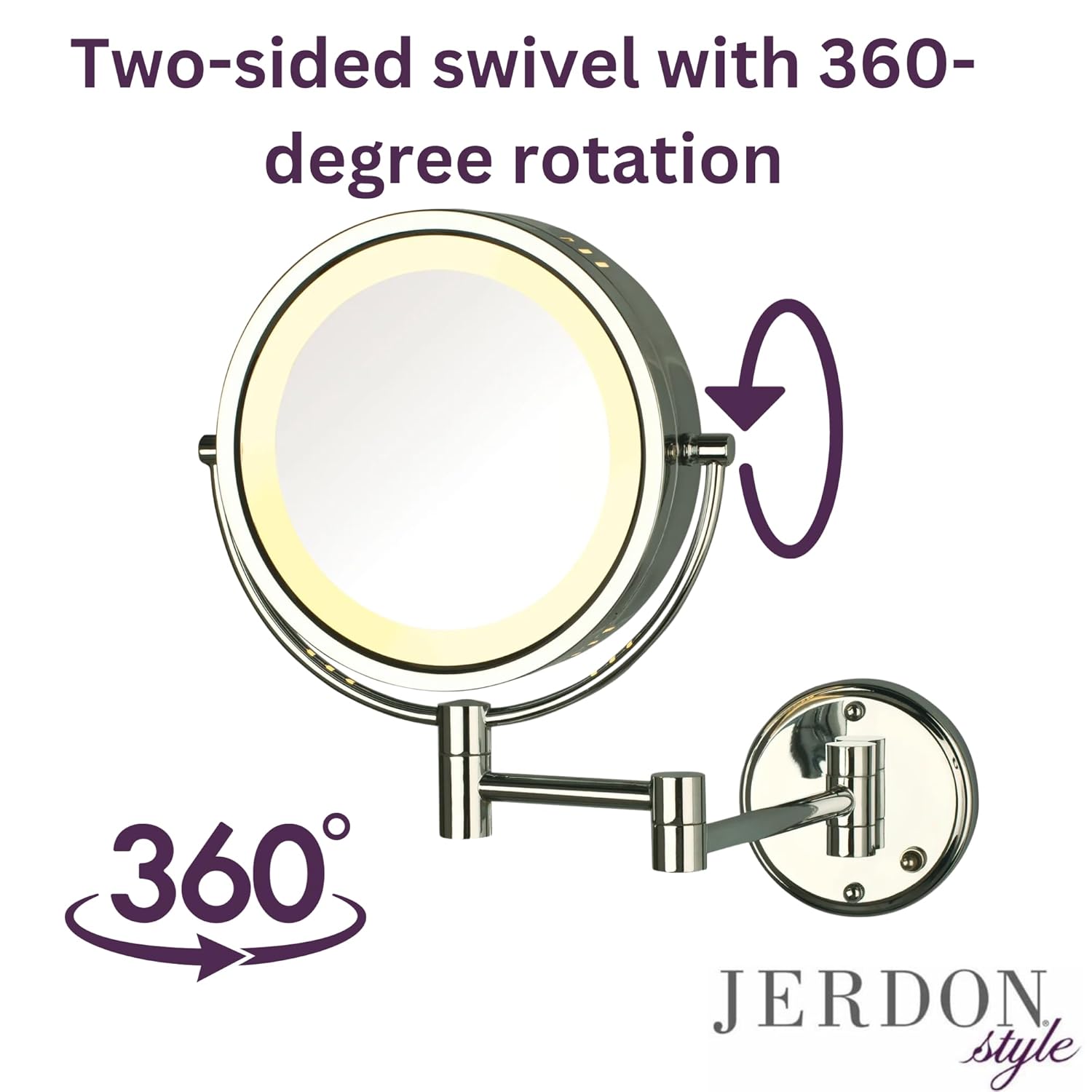 JERDON HL75CD mirror showing 360-degree swivel rotation