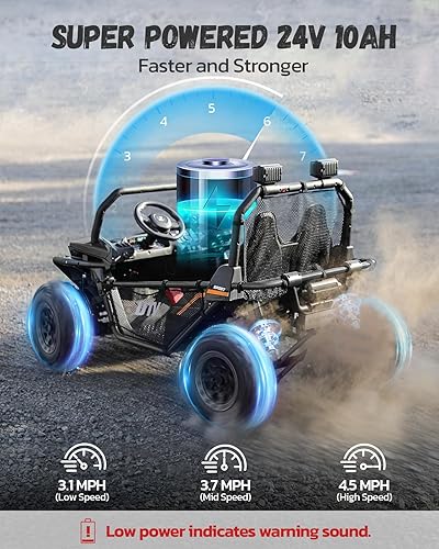 Miniatura 5 de ELEMARA Auto de paseo XL de 24 V y 2 plazas para niños, UTV eléctrico todoterreno alimentado de 10 AH, vehículo eléctrico 4WD 4.5 mph de juguete