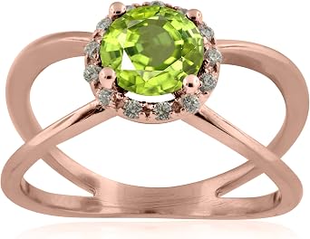 Aonejewelry 0.85 Carat 6MM Round Peridot And Diamond Ring In 10K Solid Rose, White & Yellow Gold, Best Valentinesday Gift