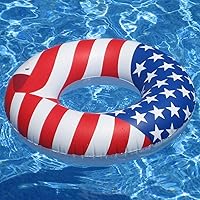 Vista 3 de Swimline Flotador de agua redondo inflable patriótico con bandera estadounidense para piscina o lago para niños y adultos