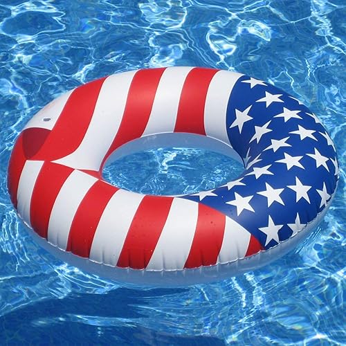 Miniatura 3 de Swimline Flotador de agua redondo inflable patriótico con bandera estadounidense para piscina o lago para niños y adultos
