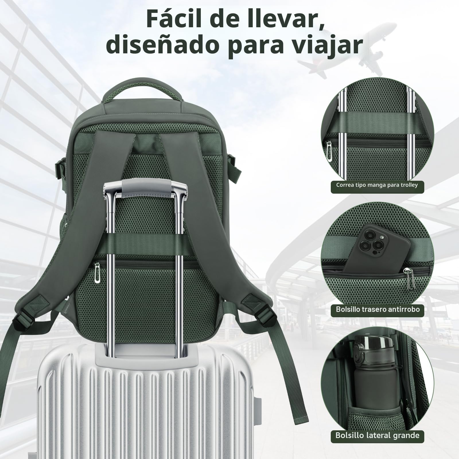 OTAHGK Mochila de Viaje Cabina Avion 40 x 20 x 25 para Ryanair Equipaje de Mano Maletas de Cabina Bolsa de Viaje para Portátil de 14 Pulgadas con Orificio de Carga USB y Bolsillo Antirrobo