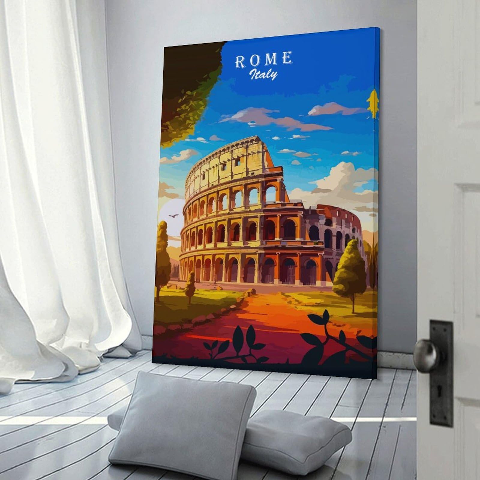 Junmoney Rome Italy Colosseum Travel Wall Art Print, 24x36inch(60x90cm), for Bedroom Decor, Cosy Corners Or Studios, Canvas Wall Decor for Personal Spaces
