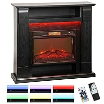 HOMCOM Camino Elettrico con Cornice Effetto Fiamma 3D Realistico 3 Modalità, 1800W Caminetto Elettrico da Incasso con Luce LED e Riscaldamento Regolabile, 2 Telecomandi, Termostato, Timer, Nero