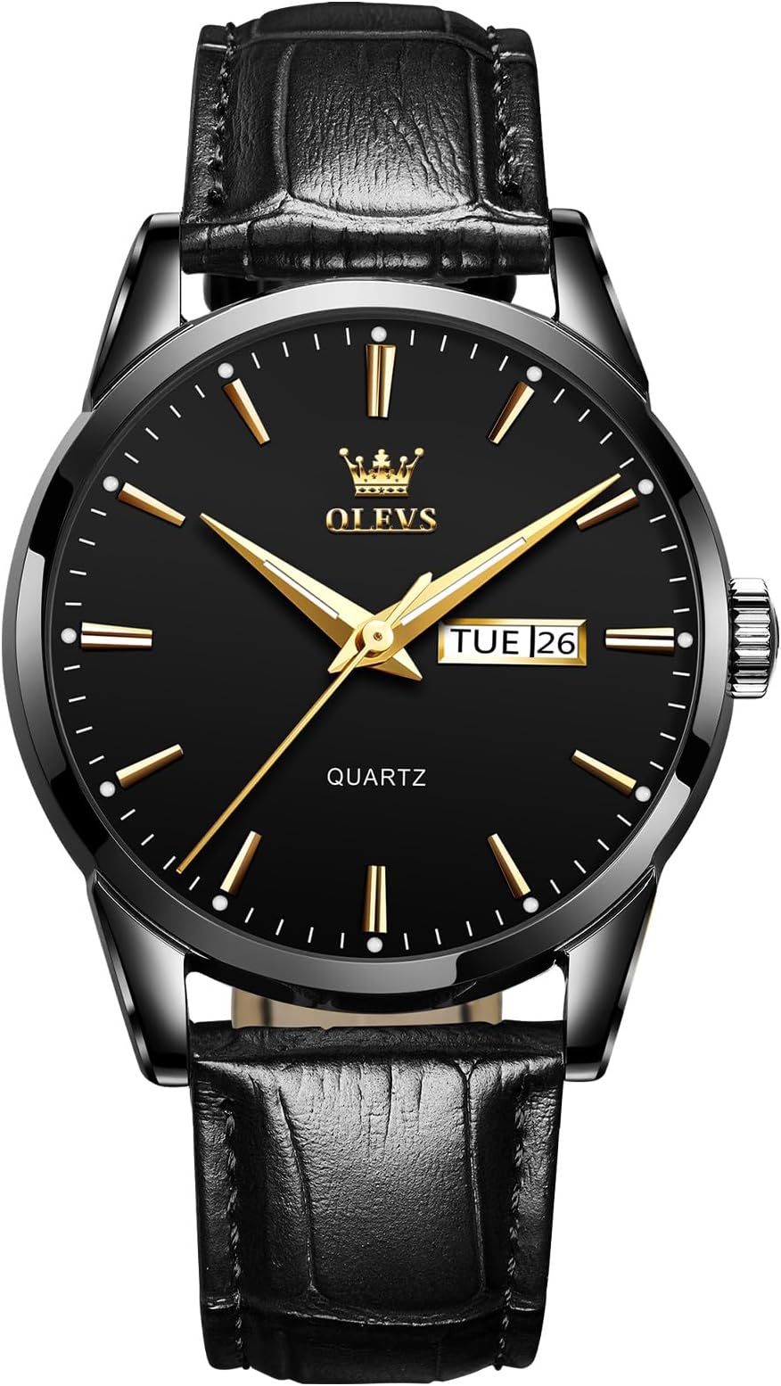 Men's Casual Leather Watch, Easy to Read Three-Hand Analog Stainless Steel Watches for Men, Minimalist Day Date Waterproof Luminous Mens Quartz Wristwatch