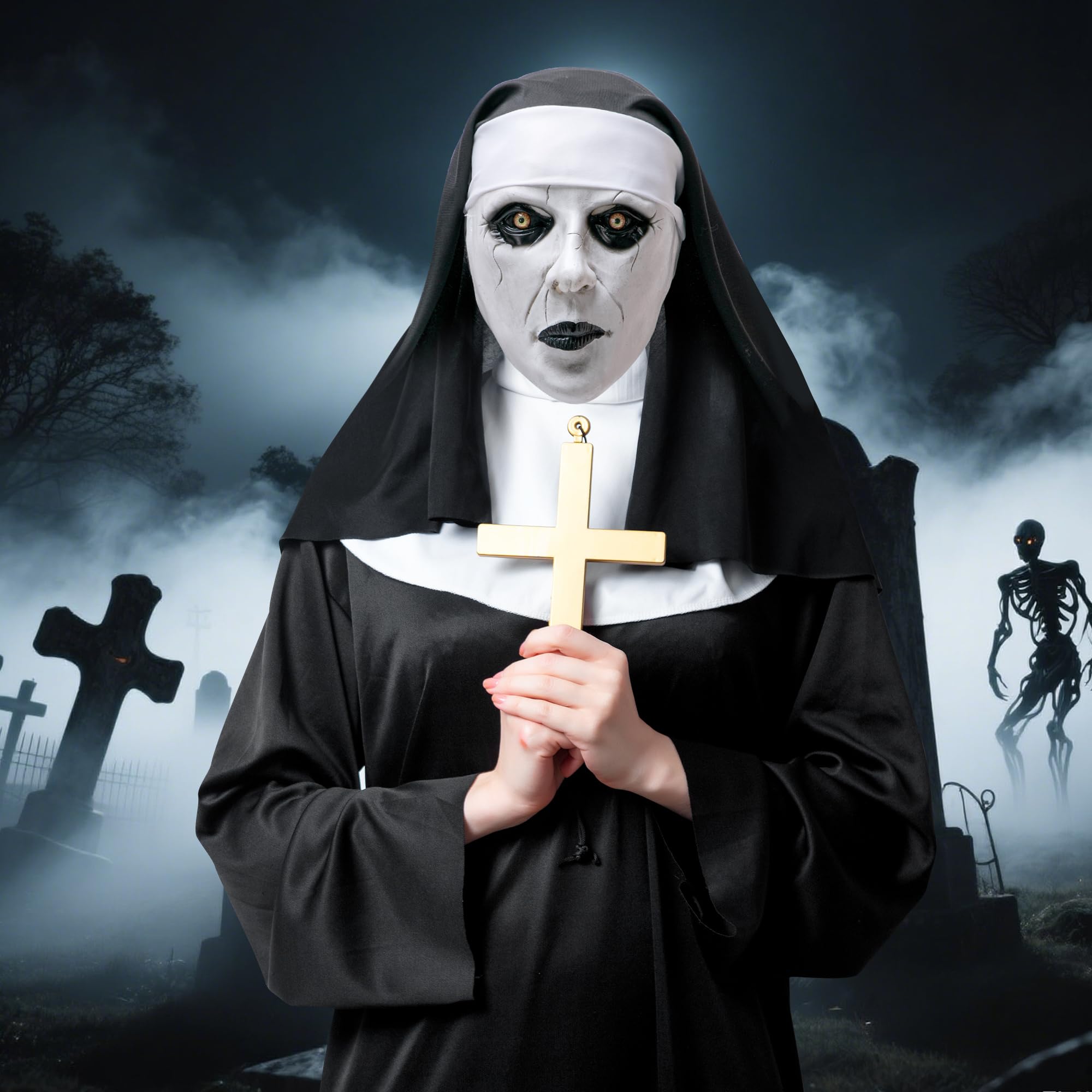 Purple Star 2Set Halloween Nun Mask Full Head, 8Pcs Scary Nun Mask With Headscarf - Image 4