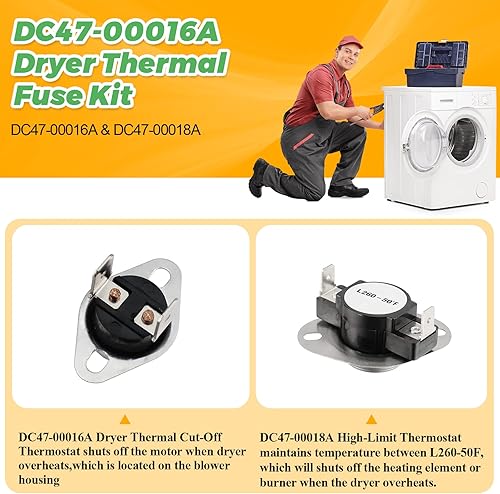 Miniatura 3 de Techecook DC47-00016A - Kit de fusible térmico para secadora DC47-00016A y termostato DC96-00887A, termistor DC32-00007A y termostato de límite alto