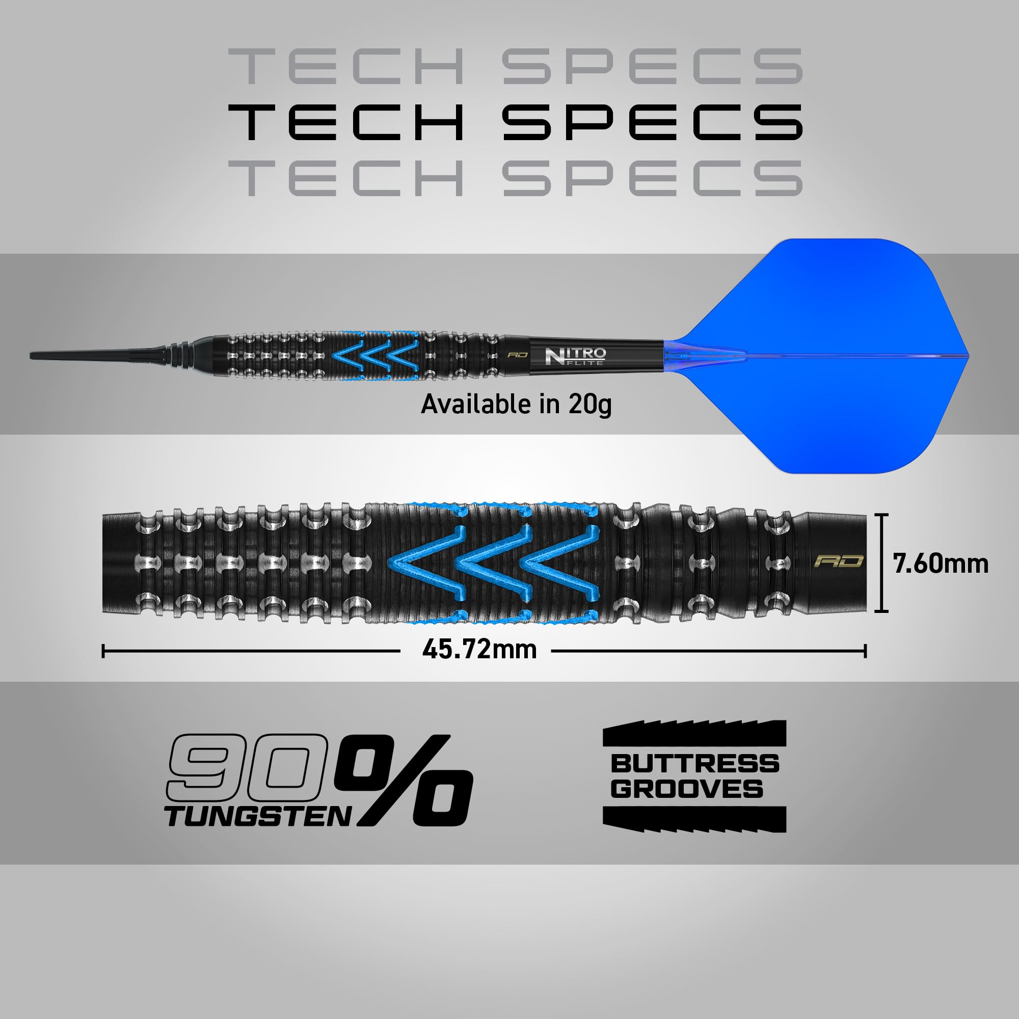 RED DRAGON Freccette – Serie AMP – 90% set di freccette professionali in tungsteno – Nitro Flite integrato ala/albero, alette e steli | Varietà di profili cilindrici | 18 g, 20 g, 21 g, 23 g, 24 g e
