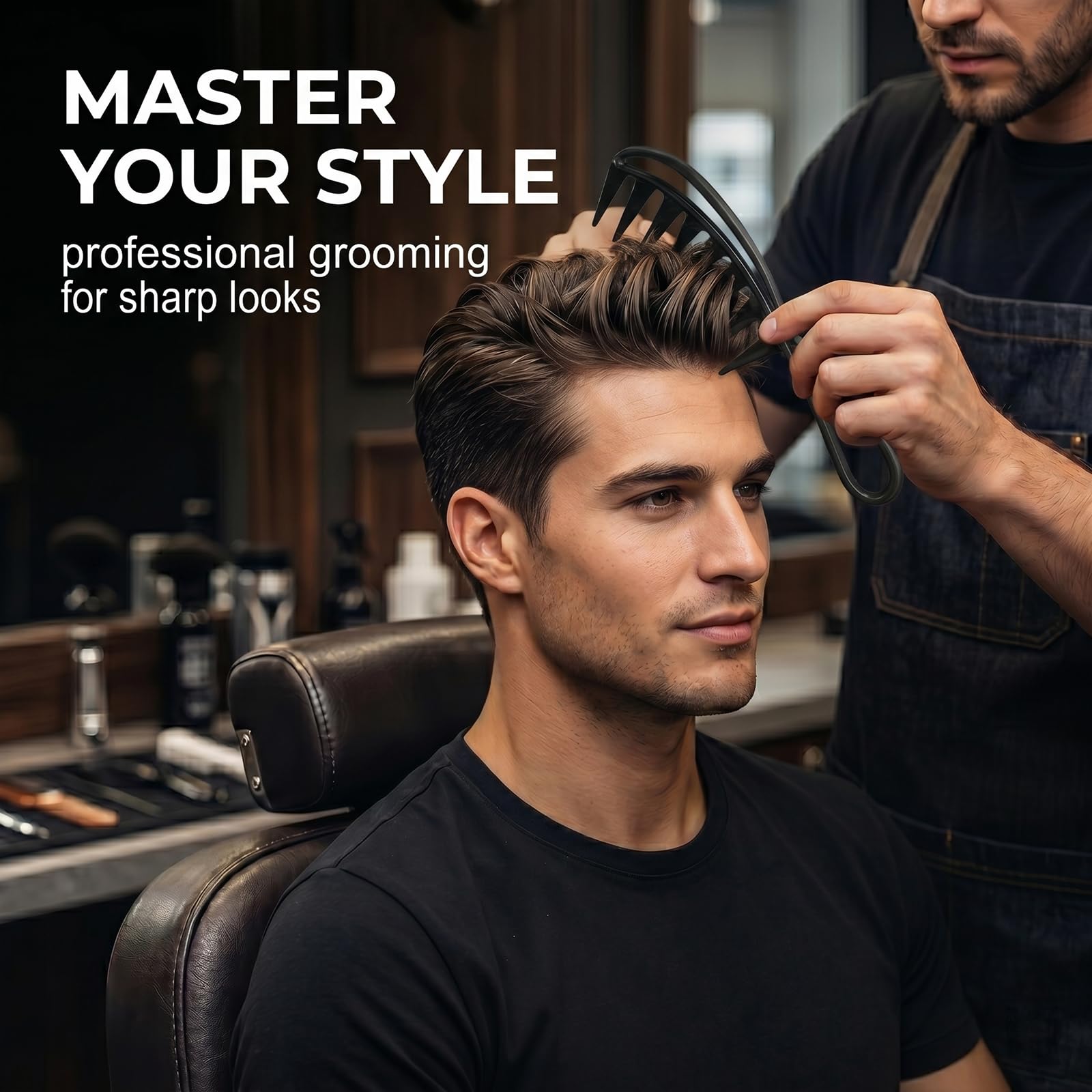 Pettine Uomo Set 3 Pezzi per Styling e Volume: Denti Larghi e Texture per Ciuffo Graffiato, Capelli Mossi e Ricci, Kit Professionale Nero Grigio