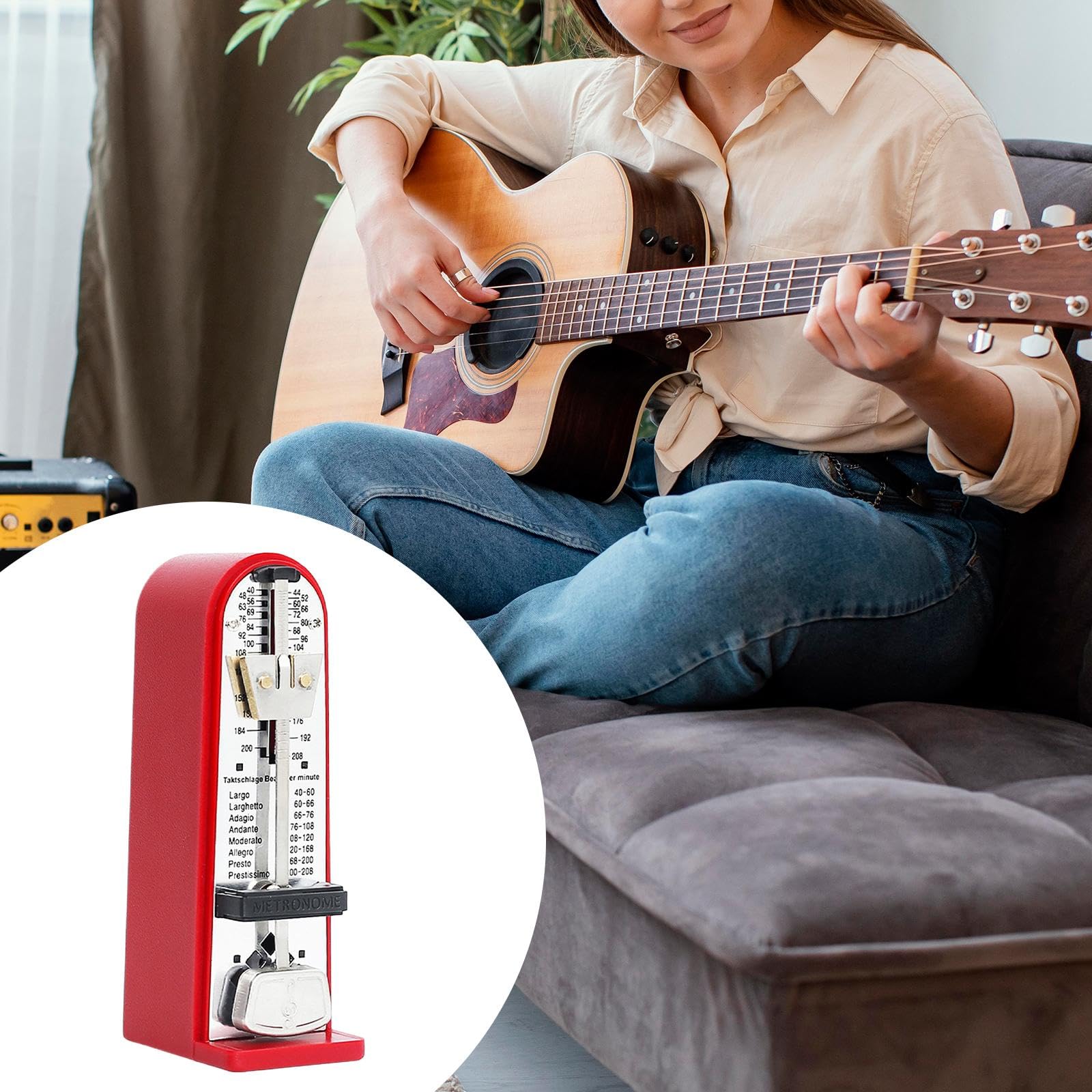 Universal Mechanisches Metronom, hochpräzises Metall-Universal-Metronom aus Metall für Schlagzeug, Violine, Ukulele, Rot