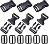 6 Sets 25mm Plastic Side Release Buckles with Tri Glide Sliders, Adjustable Slide Buckle for Backpack, Handbag, Luggage, Strap - Black