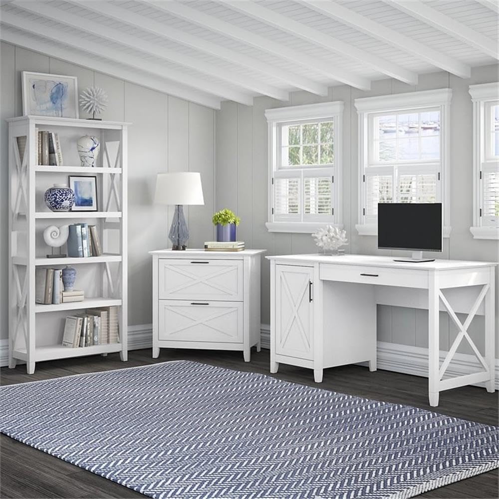 Pemberly Row Office Set, 54W Computer Desk, 5 Shelf Bookcase, 2 Drawer Lateral File Cabinet, Durable Wood Construction, Multiple Finishes, Adjustable Shelves, Home Office Furniture Solution