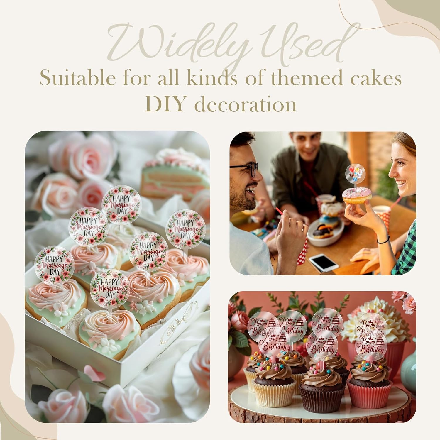 150 PCS Acrylic Cupcake Toppers, Round DIY Clear Blank Personalized Cake Stick Toppers 2 Inch for Birthday Festival Baby Shower Wedding Engagement Party Cake Decoration